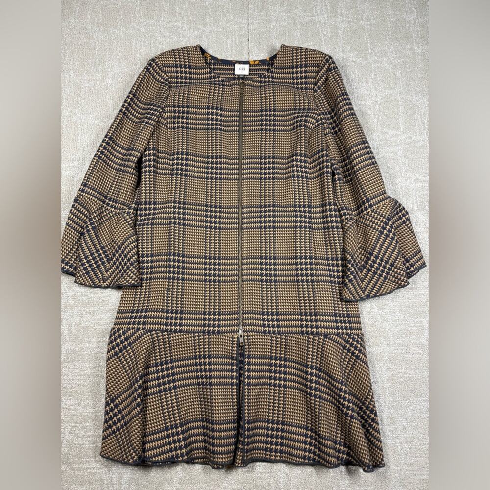 Cabi Flounce Plaid Longline Full Zip Bell Sleeve Jacket Women’s Size Small